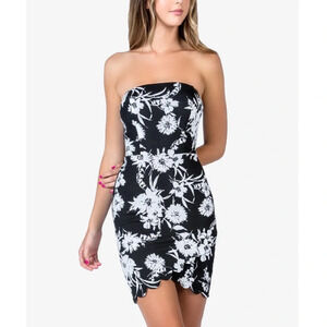 B DARLIN Black Floral Sleeveless Strapless Mini Body Con Cocktail Dress